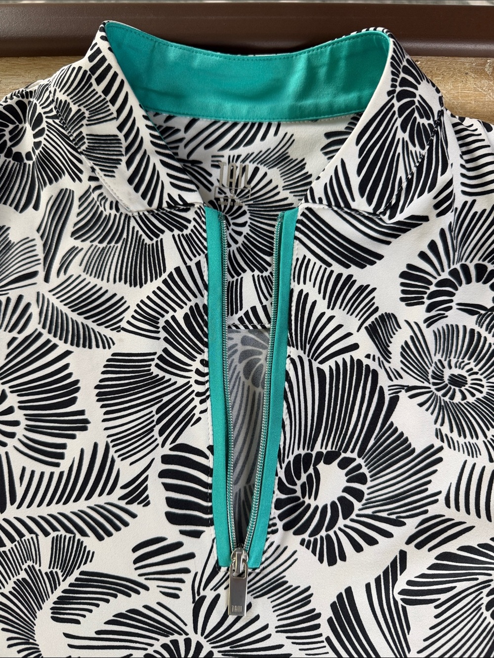 Tail Tessa Floral Zip Mock Neck Golf Top in Black & White with Aqua Trim + skirt - Picture 3 of 4